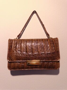 Vintage Boho Brown Crocodile Shoulder Bag